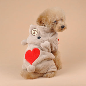 Cute Bear Four-Leg Dog Pajamas – Soft Coral Fleece Outfit