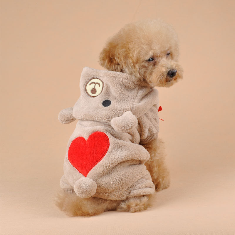 Cute Bear Four-Leg Dog Pajamas – Soft Coral Fleece Outfit