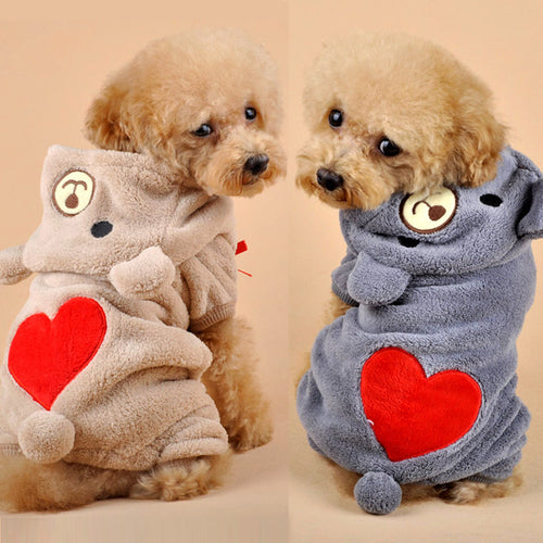 Cute Bear Four-Leg Dog Pajamas – Soft Coral Fleece Outfit
