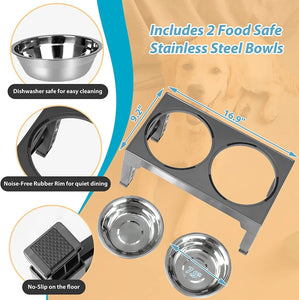Adjustable Dog Bowl Stand with Neck Protection & Slow Feeder