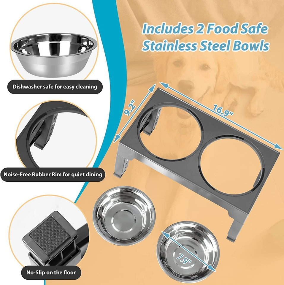 Adjustable Dog Bowl Stand with Neck Protection & Slow Feeder