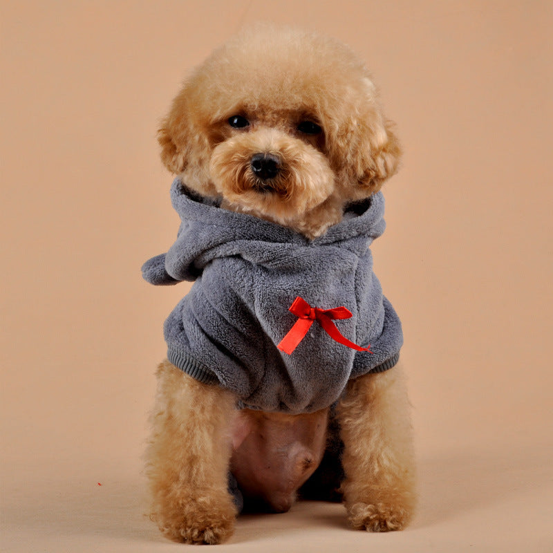 Cute Bear Four-Leg Dog Pajamas – Soft Coral Fleece Outfit