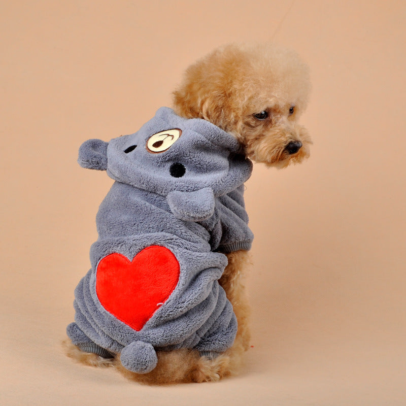 Cute Bear Four-Leg Dog Pajamas – Soft Coral Fleece Outfit