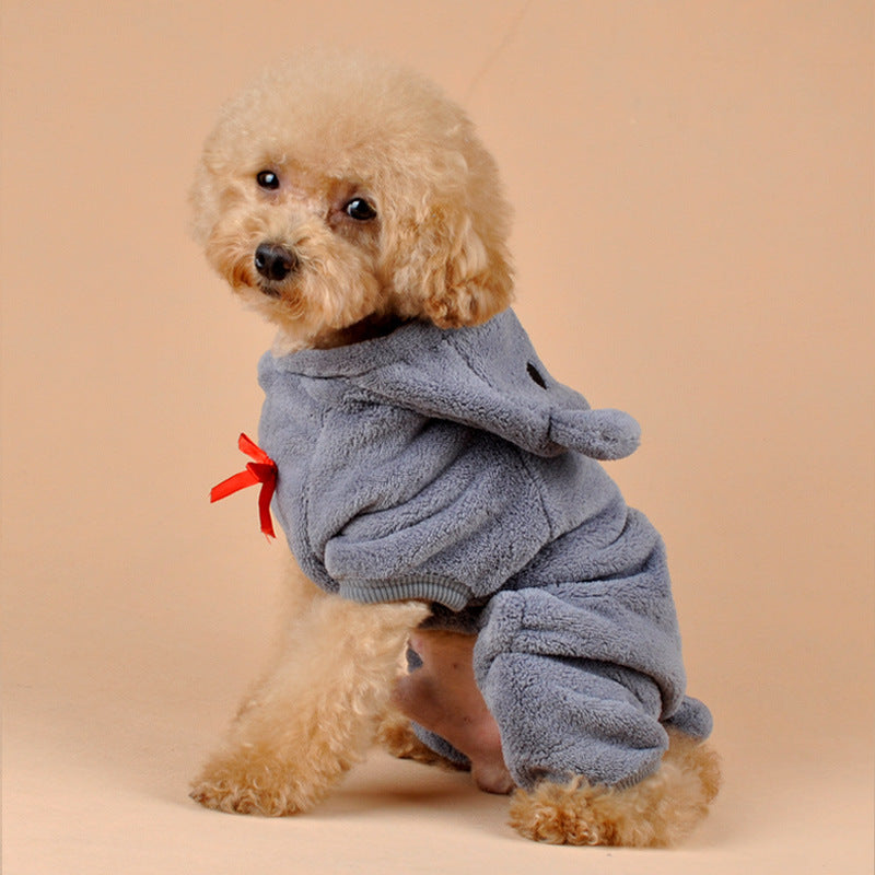 Cute Bear Four-Leg Dog Pajamas – Soft Coral Fleece Outfit