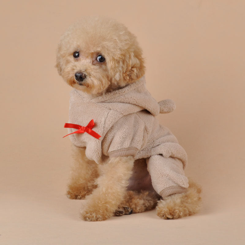 Cute Bear Four-Leg Dog Pajamas – Soft Coral Fleece Outfit