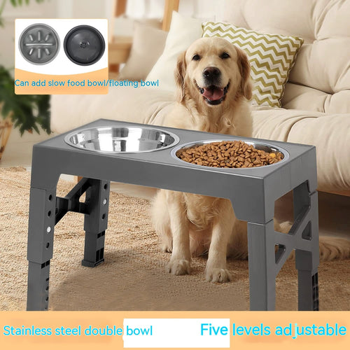Adjustable Dog Bowl Stand with Neck Protection & Slow Feeder