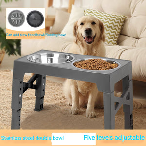Adjustable Dog Bowl Stand with Neck Protection & Slow Feeder