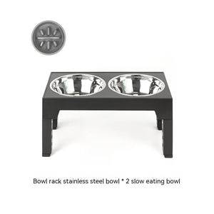 Adjustable Dog Bowl Stand with Neck Protection & Slow Feeder